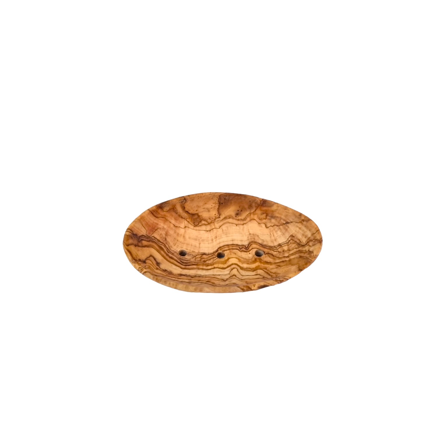 Seifenablage aus Olivenholz mit Löcher. Ovale Form