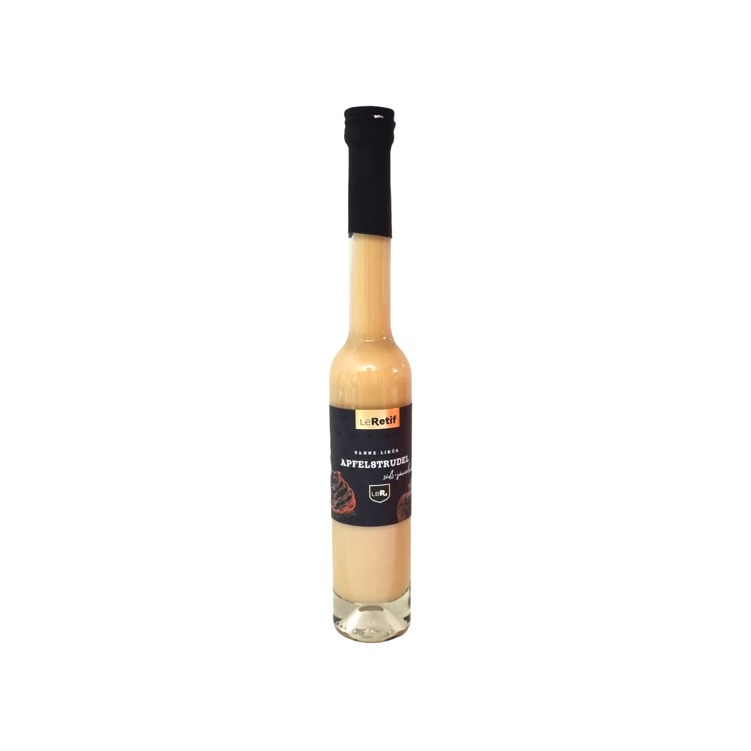 Im Focus: Helle 200ml Glasflasche mit Schraubverschluss, gefüllt mit Apfelstrudellikör