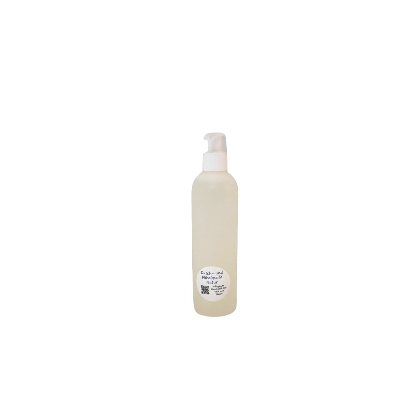 Duschseife Natur (Flüssigseife) in eine weißer Rundflasche 250ml mit Dossierspender
