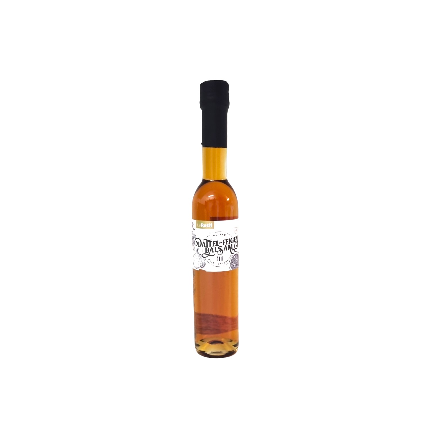 Im Focus: Durchsichtige Glasflasche 250ml mit Schraubverschluss, gefüllt mir Cognac Farben Dattel- Feige Essig.