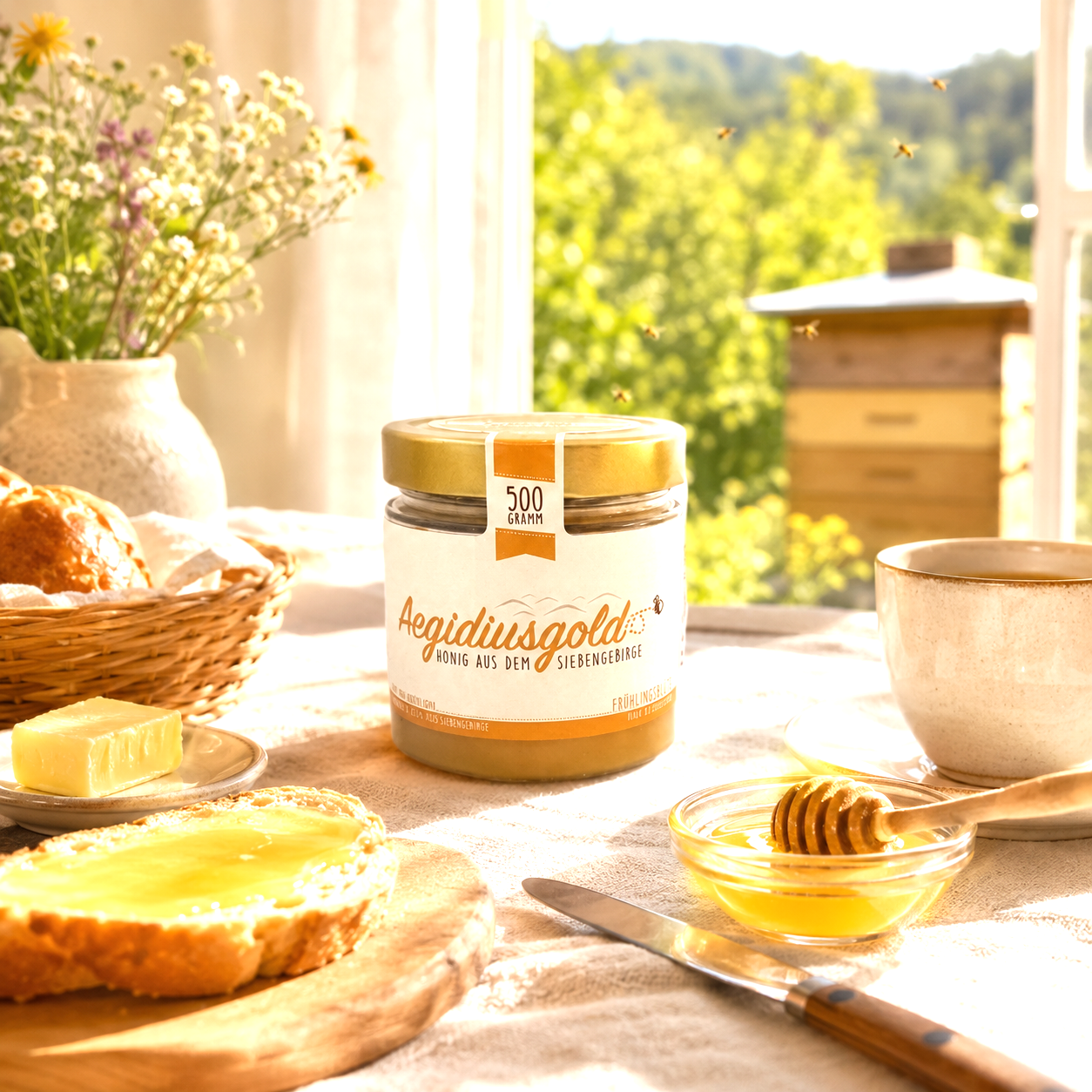 Im Focus: Helles Schraubglas 500ml mit Schraubverschluss, gefüllt mit festem Honig