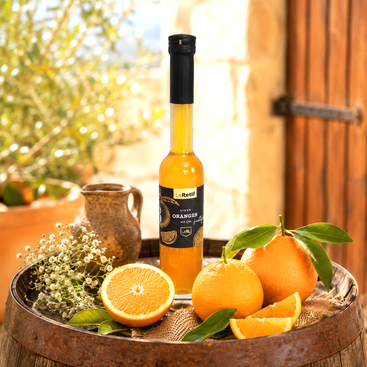 Im Focus: Helle 200ml Glasflasche mit Schraubverschluss, gefüllt mit Orangen Likör